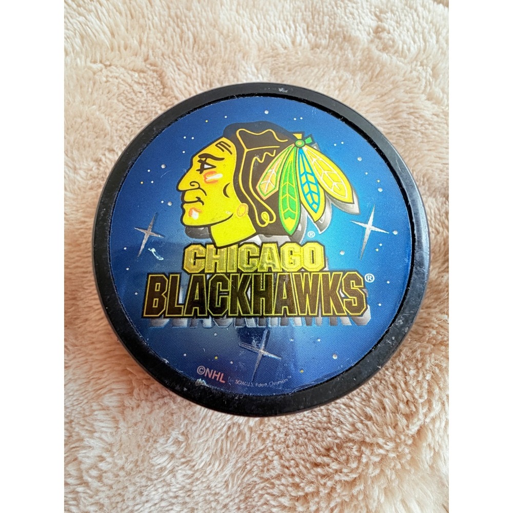 Chicago Blackhawks NHL Official FotoPuck Hockey Puck Collectible Logo Blue